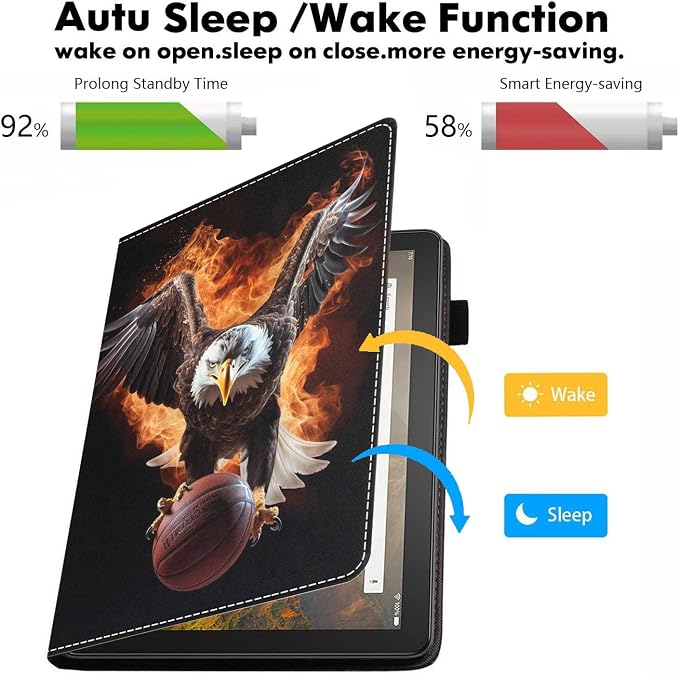 Case for Amazon Kindle Fire HD 8/Fire HD 8 Plus Tablet (12th/10th Generation 2024/2022/2020 Release) - PU Leather Folio Cover with Smart Auto Wake/Sleep Bald Eagle