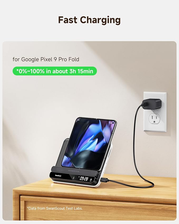 Dual Phone Wireless Charger for iPhone 17/16/15/14 Series for Galaxy S25/S24/S23/S22 for Pixel 9 Pro Fold/8/7 Only for Pixel Watch 3/2(Not for Watch 4/1) Fitbit Versa 4/3/Sense 2 SwanScout 710FG2