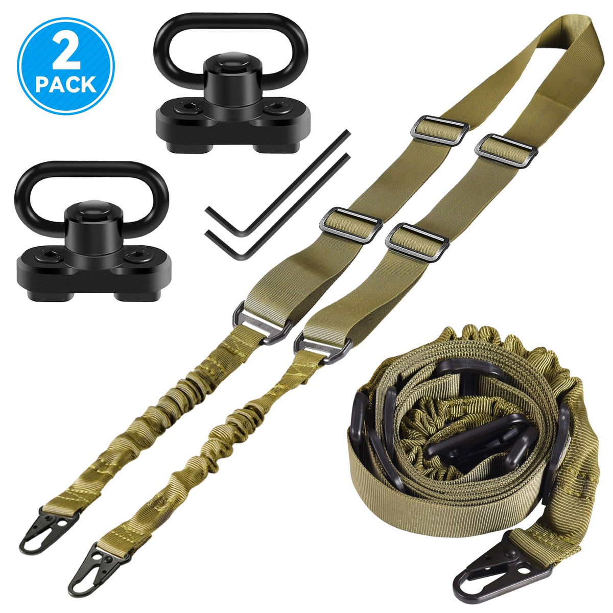 REERON Two Point Traditional Rifle Sling with 2 Pack 1.25" QD Swivel Mounts for Mlock - Adjustable Extra Long 2 Point Traditional Sling