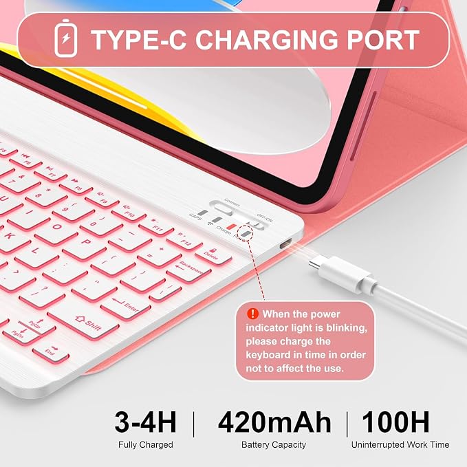 Soke for iPad (A16) 11th/10th Gen Case with Keyboard Black Marble | For iPad 11/10.9 inch(2025/2022) 7 Color Backlight Magnetic wireless Detachable Keyboard Case Built-in Pencil Holder