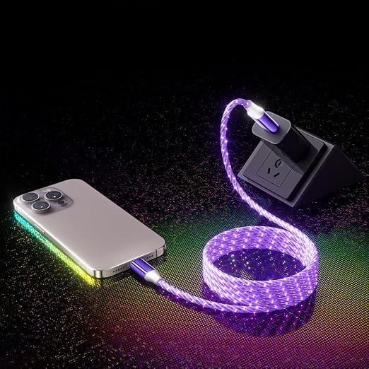 IHAO Multi Ports Light-Up USB Cable USBA to USBC/MicroUSB Cable Durable Fast Charging Cable with Visible Current Flow As Night Light Use-3in1 Blue