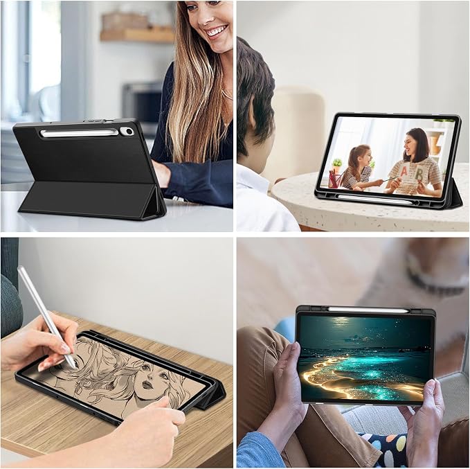 Fintie Slim TPU Case for Samsung Galaxy Tab S10 Lite/S10 FE/S9 FE 5G 10.9 | Tri-Fold Viewing Stand Full Protection S Pen Holder Auto Sleep Wake Black