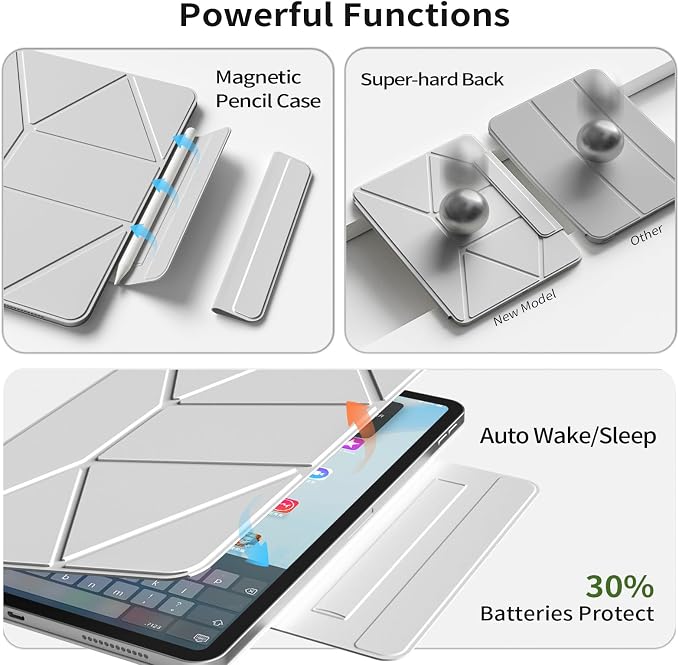 Magnetic Case for iPad Air 11 M4/M3/M2 iPad Air 5th/4th Gen 10.9 | Slim Detachable Magnetic Stand Case with 20+ Viewing Angles Hidden Pencil Holder Auto Wake/Sleep Black