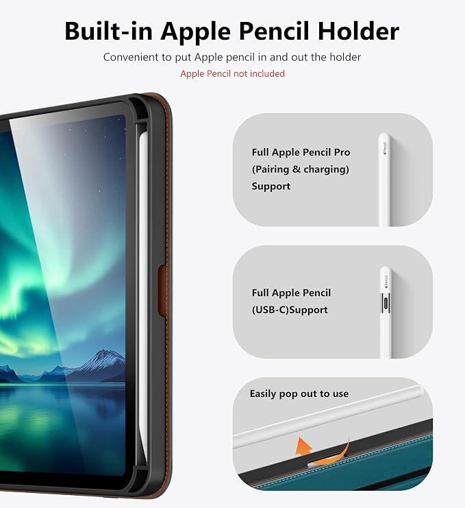 DTTO for iPad mini 7 A17 Pro 2024 aslo fit iPad mini 6 2021 Brown | 360 Degree Rotating Premium Faux Leather Folio Stand Cover with Pencil Holder Auto Sleep/Wake Multiple Angles Hand Strap