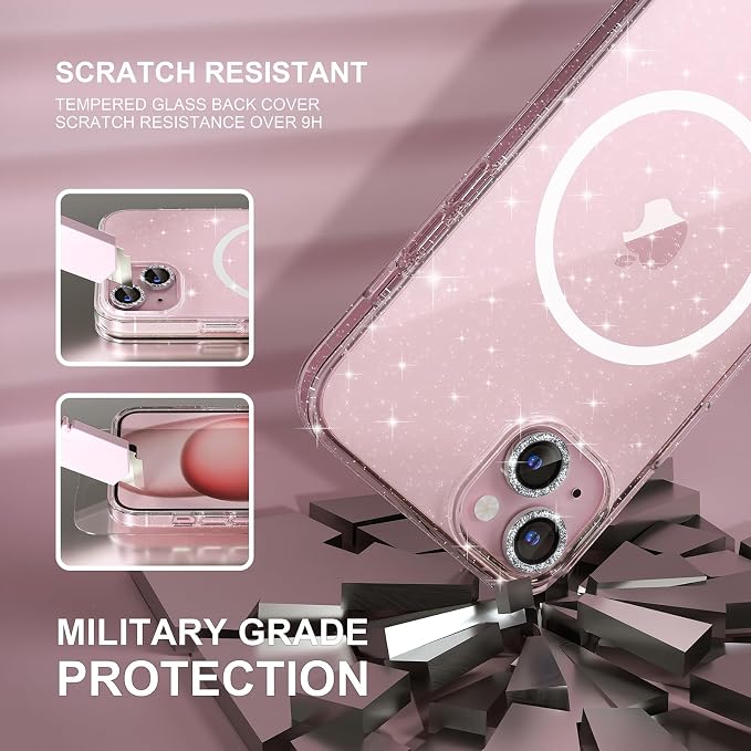 Choiche for iPhone 15 Pro Max Case Compatible with MagSafe Glitter Black | Women Girly Cute Glitter Sparkly Magnetic Phone Case with Diamond Camera Lens Protectors Military-Grade Drop Protection 6.7