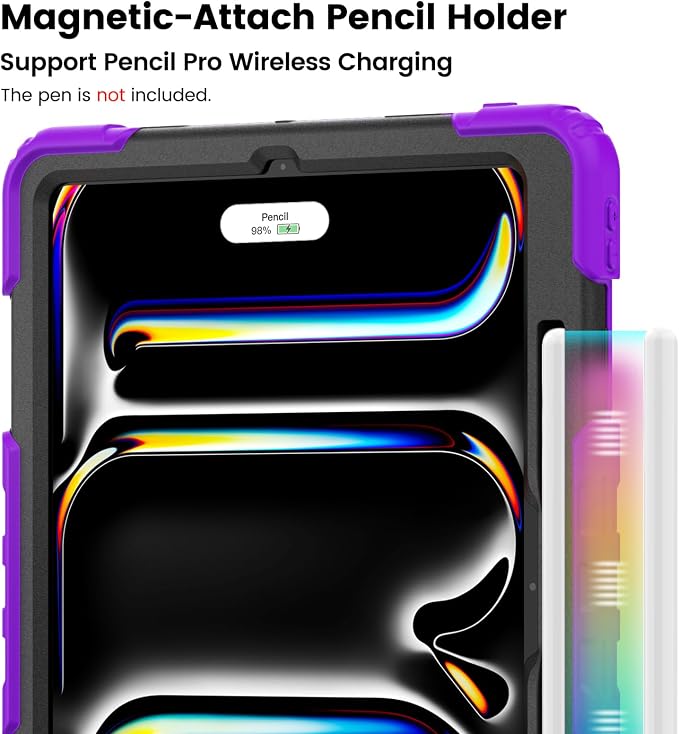 for iPad Pro 11 inch Protective Case M5 2025/M4 2024: Heavy Duty Shockproof Case with Pencil Holder - 360°Rotating Handle/Stand - Screen Protector - Shoulder Strap Black/Sky Blue
