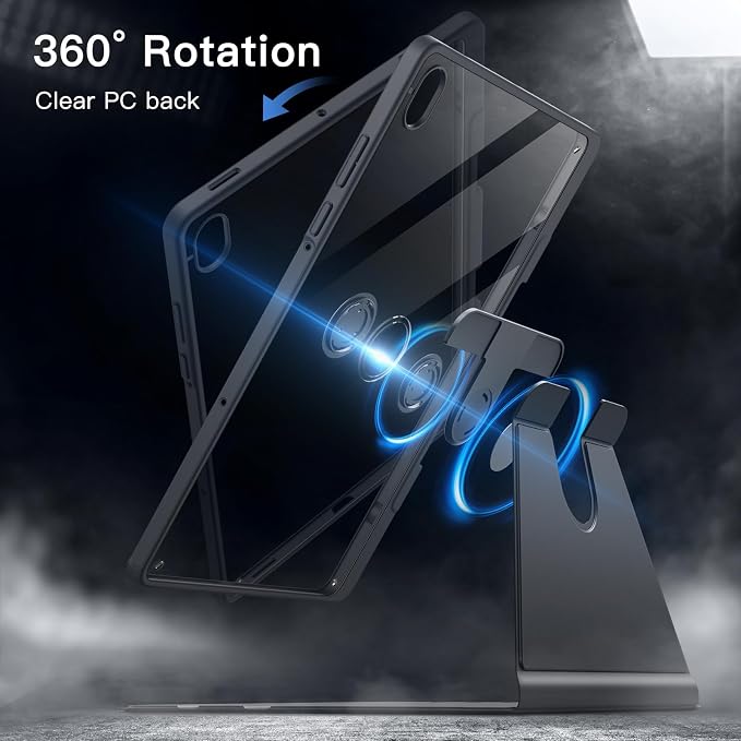 JETech Rotating Case Cover for Samsung Galaxy Tab S11 Black | 360° Rotation Stand Clear Back Design Auto Wake/Sleep S Pen Holder Full Protection