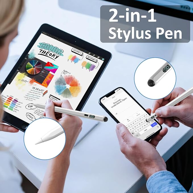 DIGIROOT iPad Apple Pencil 2025-2018 LED Power Display Stylus Pen for iPad | 3X Fast Charge Compatible for iPad A16 11/10/9/8/7/6 Pro 11/12.9/13''/M4 Air M3/M2/5/4/3 Mini 7/6/5