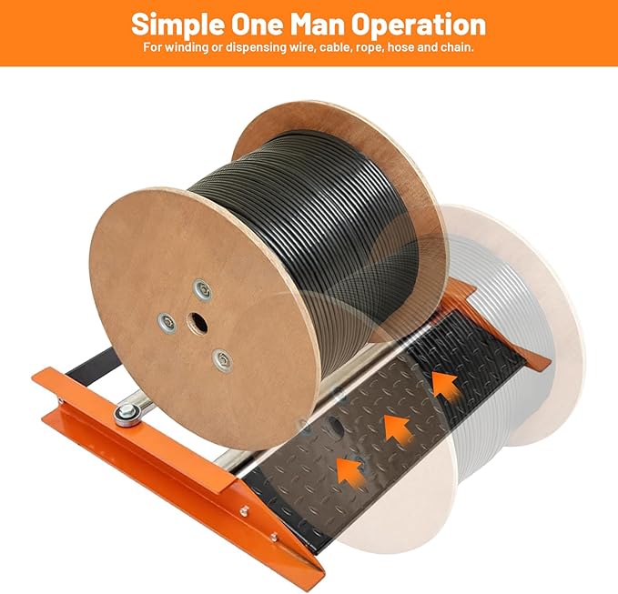 Hymula Heavy Duty Cable Roller Stand unwinder Single Reel Dispenser for reels max 28" width Drum Roller Cable Reel Dispenser for Cord Management