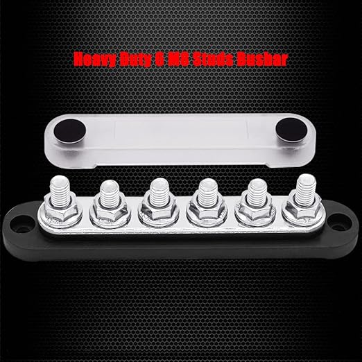 6 x M8 (5/16") Studs Power Distribution Block Bus Bar 12V, Ampper 5.9" HD 200A Marine BusBar Battery Distribution Block W/Cover for Car Boat Solar (Black)