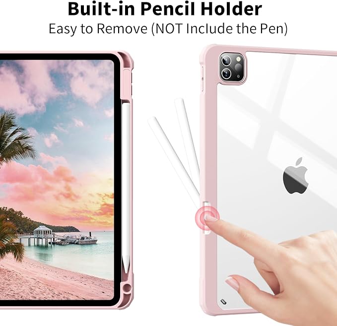 Clear Case for iPad Pro 12.9 inch 6th/5th/4th/3rd Gen 2022/2021/2020/2018 with Pencil Holder Lightweight Shockproof Trifold Stand Transparent Acrylic Back Cover Auto Wake/Sleep Black