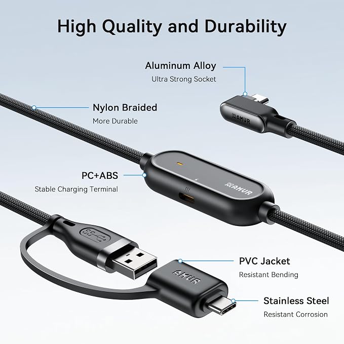 AMVR Link Cable with Charging 16FT Compatible with Meta Quest 3/3S/2/Pico 4 Accessories Nylon Braided Cable with USB 3.0 A to C Adapter for SteamVR/PCVR High-Speed Max 5Gbps Play While Charger