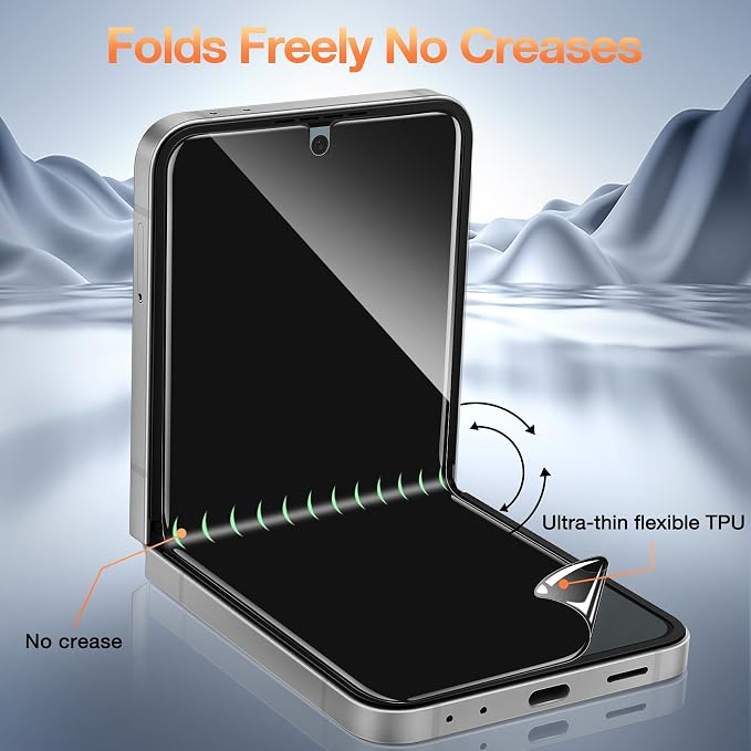 for Samsung Galaxy Z Flip 7 Privacy Screen Protector 3 Pack Internal Anti-Spy TPU Film + 2 Pack Outer Privacy Glass Screen Protector Anti-Scratch Touch Sensitive No Bubbles Case Friendly