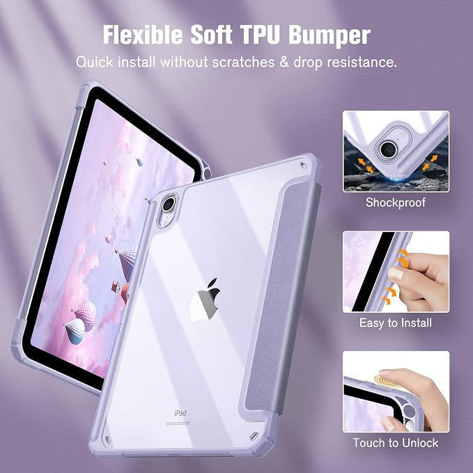 Fintie Clear Case for iPad mini 7th Generation (A17 Pro) / mini 6 8.3 | Slim Hybrid Shockproof Hard PC Back Cover Pencil Holder Viewing &amp Typing Angles Auto Sleep/Wake Black