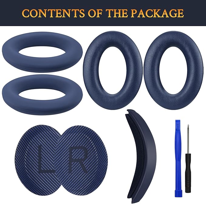 SOULWIT Ear Pads Cushions + Headband + Silicone Earpads Cover Protector, Replacement Kit for Bose QuietComfort 35 QC35, QC35 ii Over-Ear Headphones - Blue