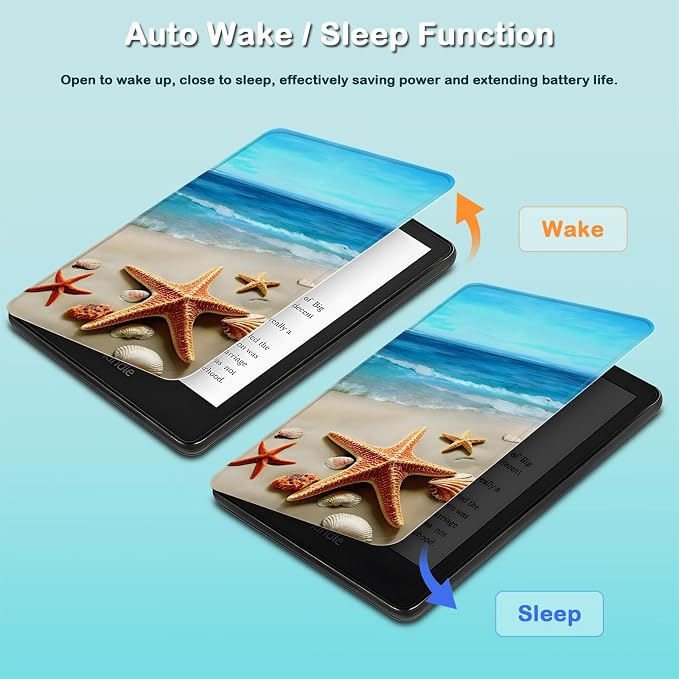 for 6 Kindle 2024 and 2022 (11th Generation) Case Slim Lightweight Smart Cover Case with Auto-Wake/Sleep for Kindle 2024Beach Starfish