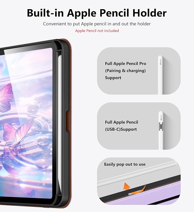 DTTO for iPad mini 7 A17 Pro 2024 aslo fit iPad mini 6 2021 Brown | 360 Degree Rotating Premium Faux Leather Folio Stand Cover with Pencil Holder Auto Sleep/Wake Multiple Angles Hand Strap