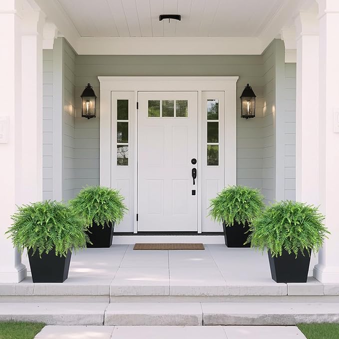 21" Artificial Ferns Plants Topiary - 2 Set for Front Porch Decoration,Fake Boston Fern Potted Plants Faux Greenery Bush UV Resistant for Outdoor Indoor Door Garden Farmhouse Home Decor (Green)