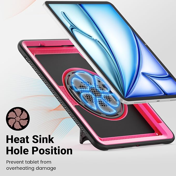 SCSVPN Kids Case for iPad Air 11 Inch M4 2026 / M3 2025 / M2 2024 Heavy Duty Shockproof Silicone Protective Case with Pencil Holder-Screen Protector-Rotating Stand-Handle-Shoulder Strap (Blue+Red)