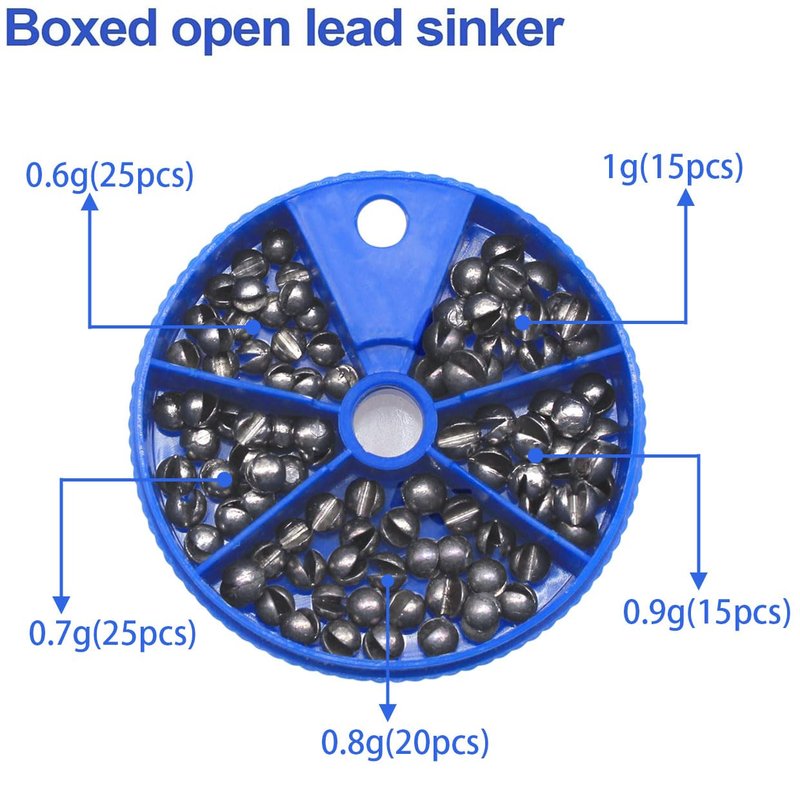 FREGITO Fishing Weight Sinkers,100pcs Weight Sinkers 5 Sizes Lead Weights Round Split Shot Sinker Removable Fishing Weights Sinkers