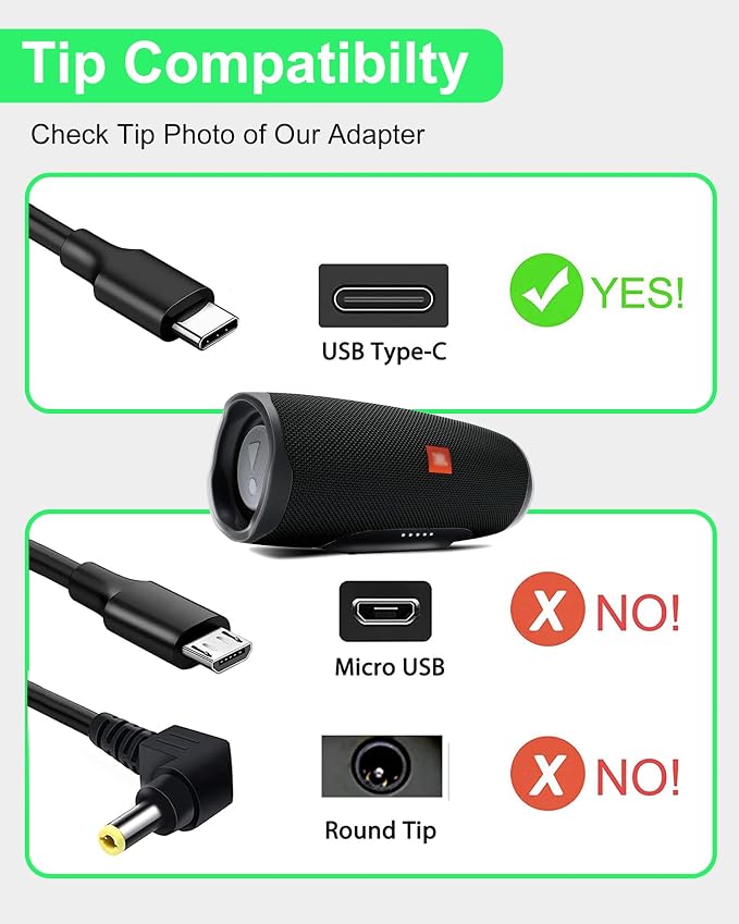 65W USB C Charger Compatible with JBL Extreme 4 Extreme 3 Charge 6/5/4 | Flip 7/6/5 Clip 4/5 Pulse 4/5 GO 3/4 Vibe Beam JRPOP Endurance Peak Bluetooth Speaker Xtreme 3 Adapter