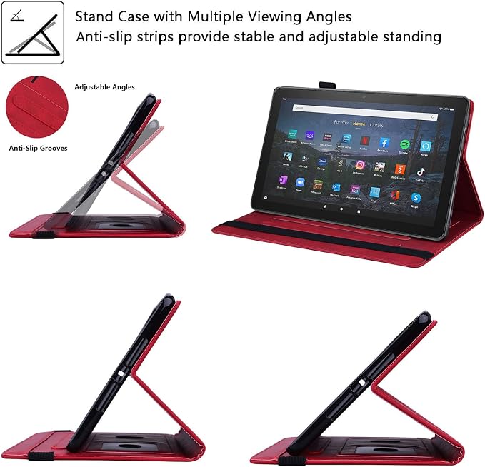 for Kindle Fire HD 8 Tablet (only Fits 10th Generation) &amp Fire HD 8 Plus 8 Case 2020 with Stand/Pencil Holder/Card Pocket/Elastic Band Embossed PU Leather Floral Cover Brown Peacock Flower