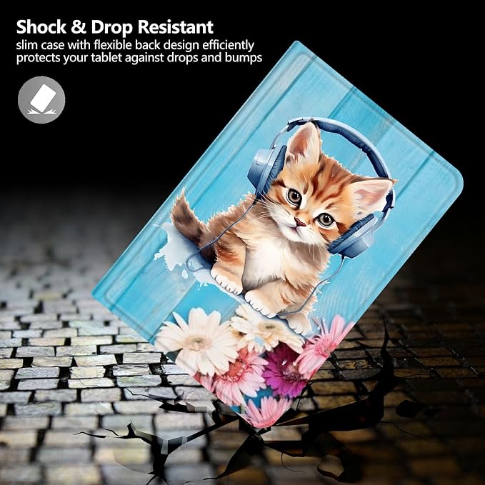 Case for Fire 7 2019/2017/2015Black Cat Purple Roses | DIGTIALL Slim Cover for Fire 7 Tablet 9th/7th/5th Gen 7.0 Folding Stand Protective Case Auto Sleep/Wake Smart Shell