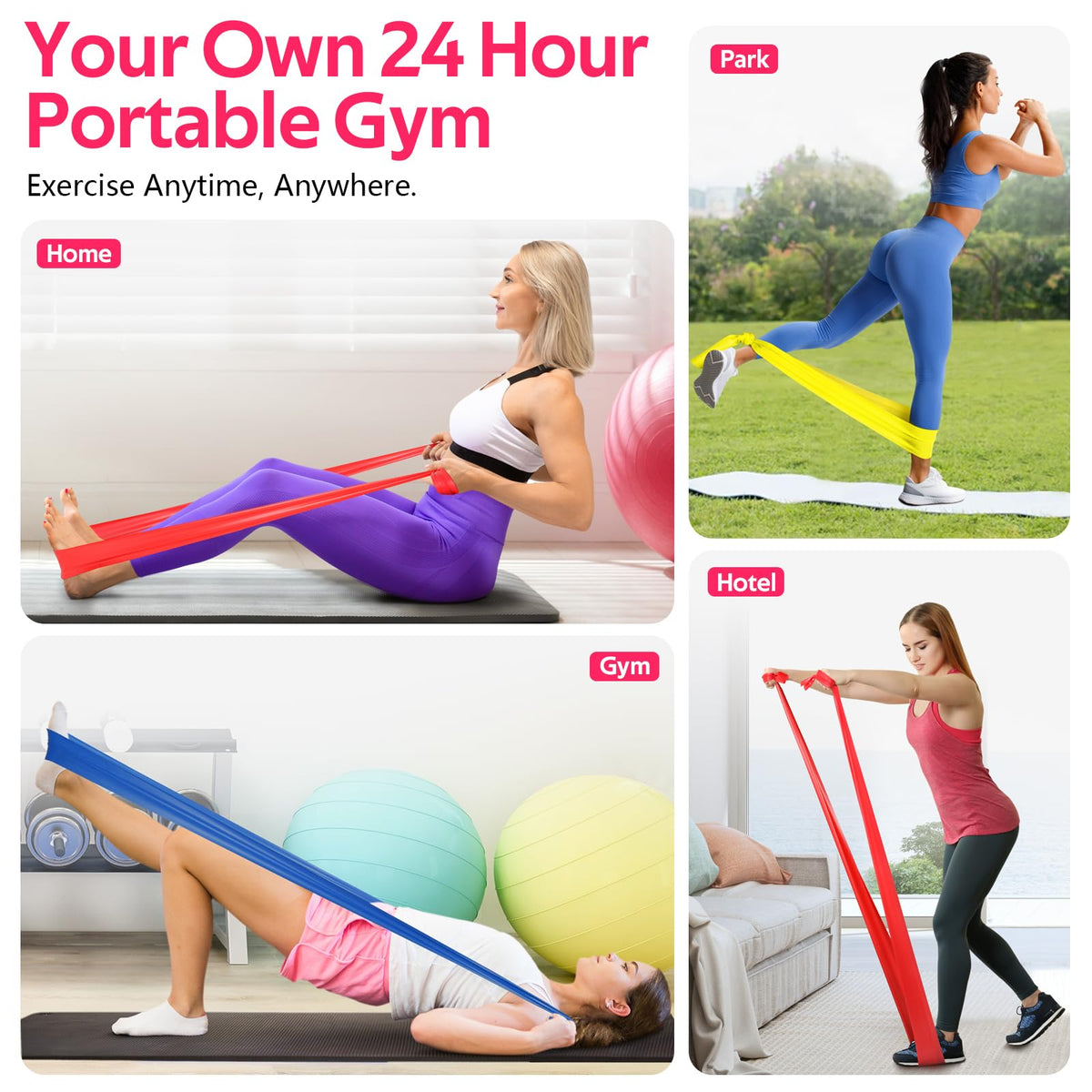 Resistance Bands for Working Out, Exercise Bands for Physical Therapy, Stretch, Recovery, Pilates, Rehab, Strength Training and Yoga Starter Set