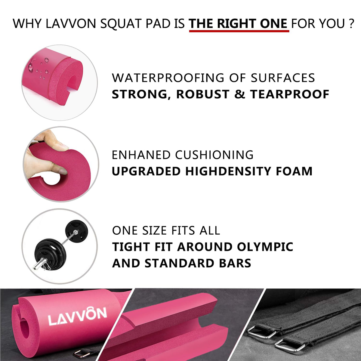 Squat Pad - Foam Barbell Pad for Squats Cushion, Lunges & Bar Padding for Hip Thrusts - Standard Weight Bar Pad - Provides Cushion to Neck and Shoulders While Training (Pink)
