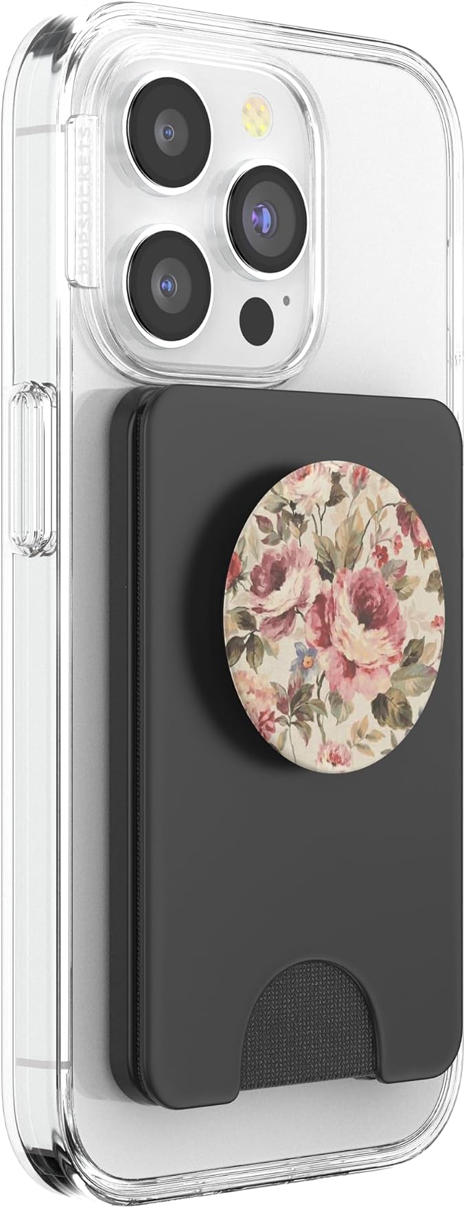 Beige Pink Vintage Floral Pattern PopSockets PopWallet for MagSafe