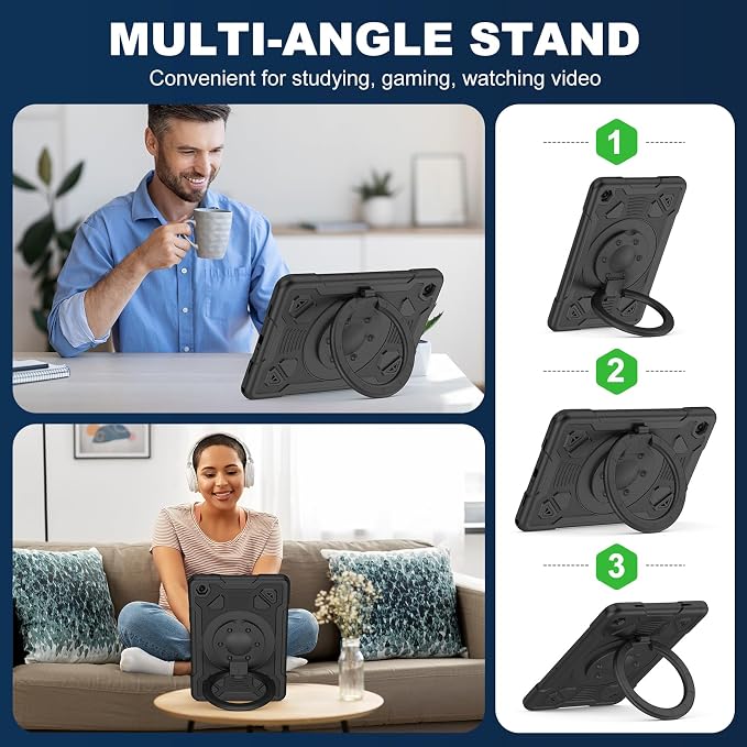 Case for Samsung Galaxy Tab A11 Plus 2025 / A9 Plus 2023 11 Inch Tablet CaseGalaxy Tab A11+/A9+ Case with Screen Protector360°Rotating Stand &amp Shoulder Strap Pencil Holder (Black)