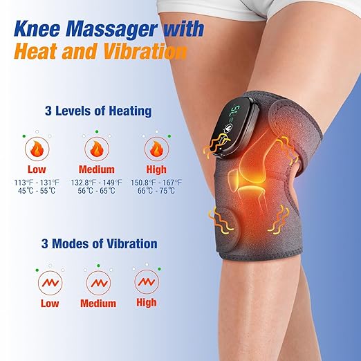 NORTHERN BROTHERS Heated Knee Massager - Knee Massager with 3 Vibration Modes and 3 Heat Levels, Gifts for Women Men, Cordless Portable, Travel and Workout Relaxing
