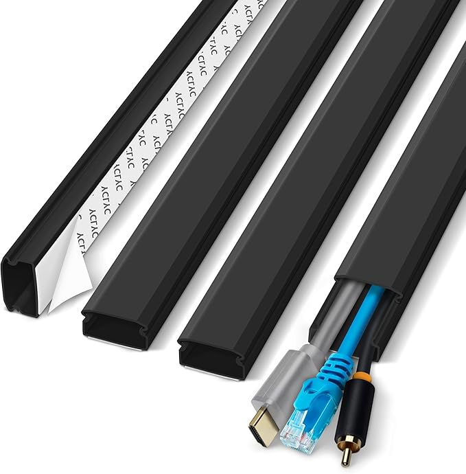 YCLYC Cable Cover, 62.8in Black Cord Hider for TV, Paintable Cord Cover Kit, Hide Cords - Cord Concealer Cable Channel 4xL15.7in W0.98in H0.5in