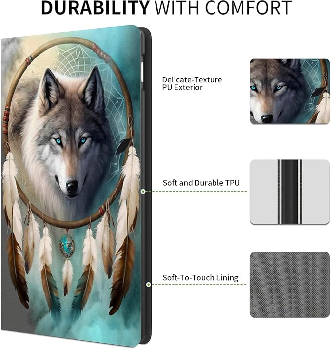 FUYOCWE for iPad Pro 13 Inch Case (M47th Generation2024 Model A2925A2926A3007)PU Leather Slim Folding Stand Case for iPad 13 7th GenAuto Sleep Wake Cover -A Dream Catcher Wolf