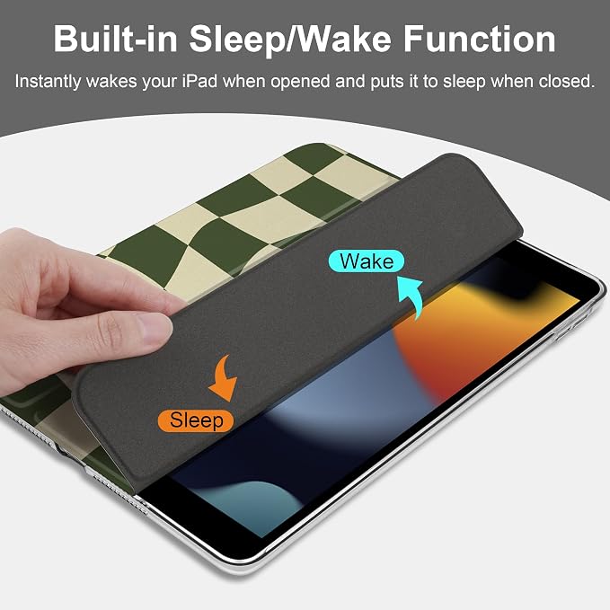 Compatible with iPad 10.2 Inch Case 2021 2020 2019 Smart Lightweight Trifold Stand Hard Plastic Transparent Cover Support Auto Sleep/Wake for iPad 10.2 9th/8th/7th Gen - Bear &amp Cherry