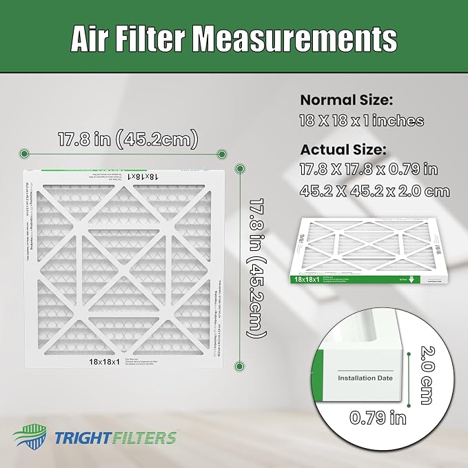 18x18x1 Air Filter 4 Pack, Durable MERV 8 Pleated Home HVAC AC Furnace Filters