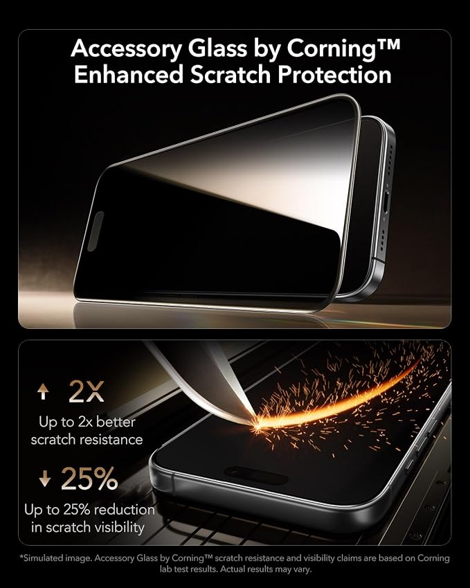 ESR 3 Pack for iPhone 16 Pro Max Privacy Screen Protector Armorite Pro | Accessory Glass by Corning™ 10X Impact Absorption Anti-Spy Full-Coverage Protection UltraFit Tray Bubble-Free