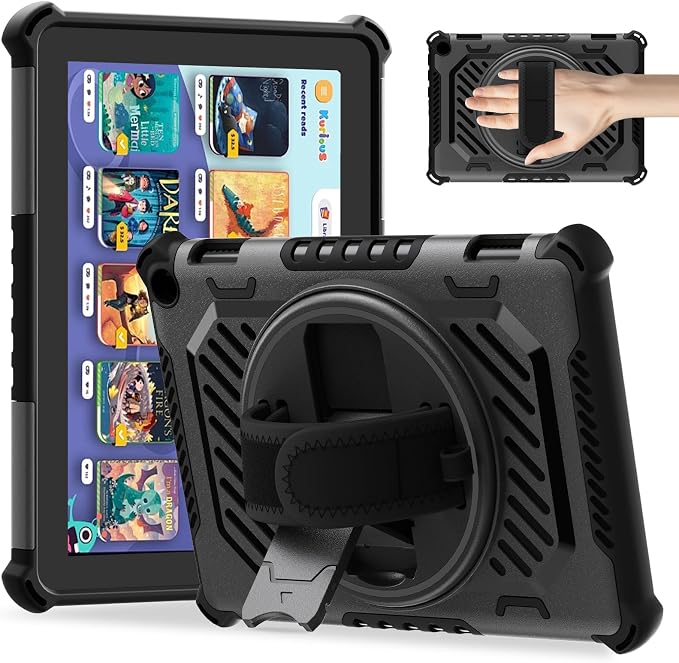 for Flre HD 8 &amp 8 Plus Case 12th/10th Generation | (2024/2022/2020 Release) with 360 Kickstand Hand Strap for Kids