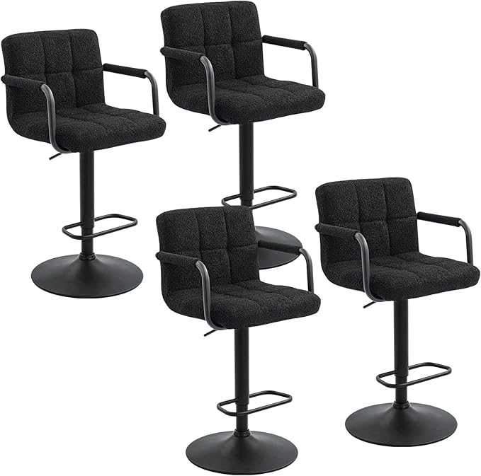 Furnimart 30" Artificial Sherpa Upholstered Bar Stool, Adjustable Counter Stools Bar Chairs Modern Design Swivel Barstools Hydraulic Stools for Kitchen and Dining Room Set of 4