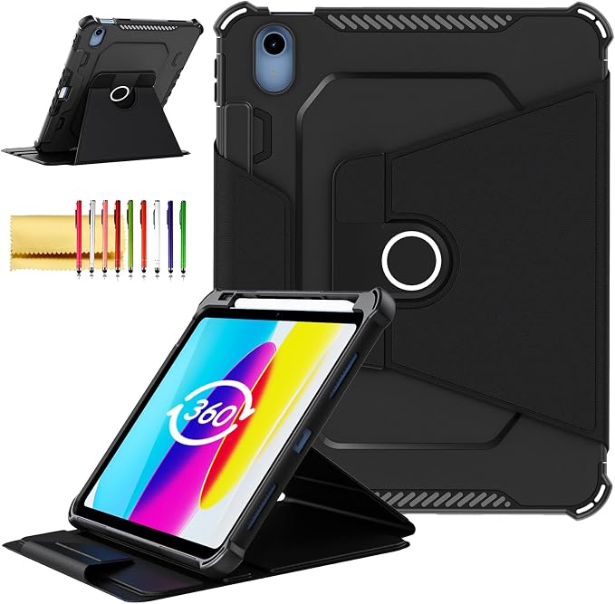 Kids Case for iPad Pro 11 M5/M4 &amp iPad Air 11 (2026/2025/2024) Shockproof Case with Pencil Holder Techcircle Light EVA Foam Handle Stand Bumper Protective Child Friendly Drop Proof Cover Black
