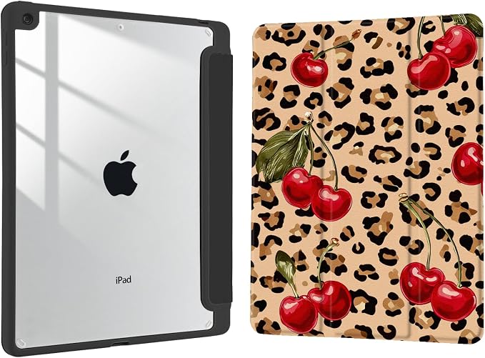 Joyland Brown Leopard Floral for iPad 6th/5th Generation 9.7 Inch 2018/2017Air 2/Air 1 CaseBuilt-in Pencil Holder with Shockproof Cover Transparent Back Shell Auto Wake/SleepBlack