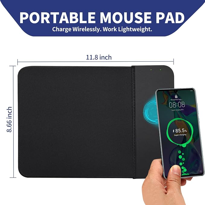 Portable Mouse Pad (8.66x11.8) with 15W Wireless Charging and Gel Wrist Rest - Foldable Travel Desk Mat Compatible with iPhone/Samsung