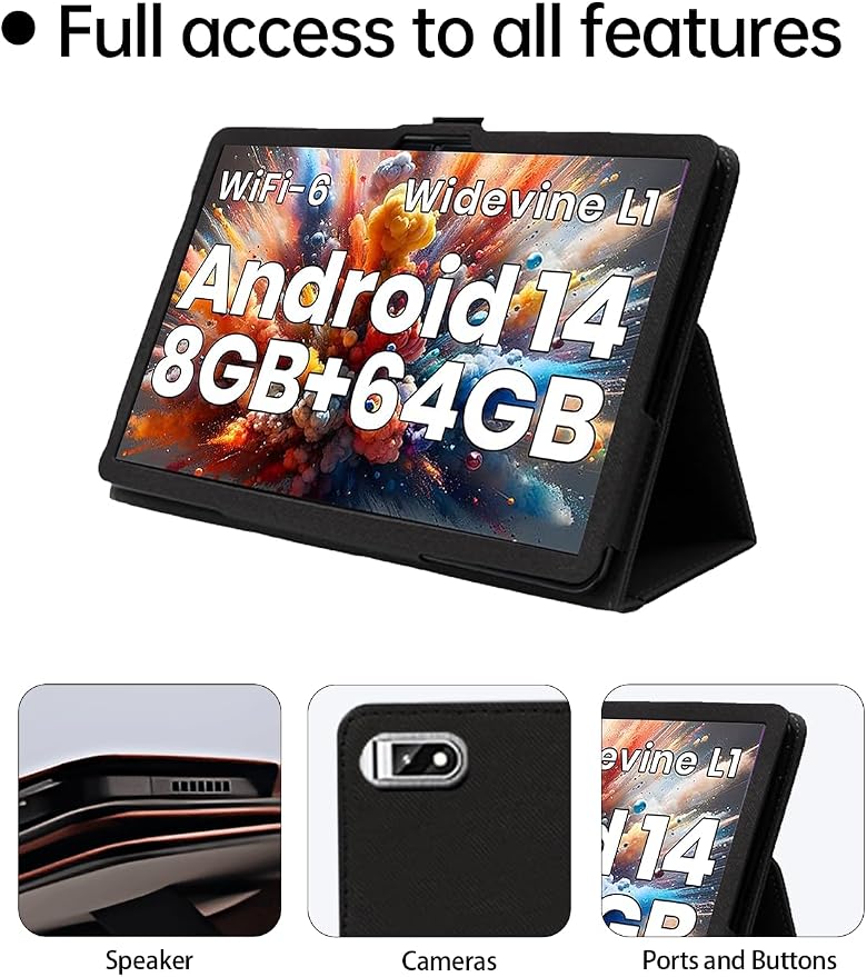 Case for TPZ T10B Android 14 Octa-Core Tablet 10.1 Inch 2024 Upgraded VersionWUNIAK Premium Leather Business Folio Stand Cover with Hand Strap for TabletBlack.