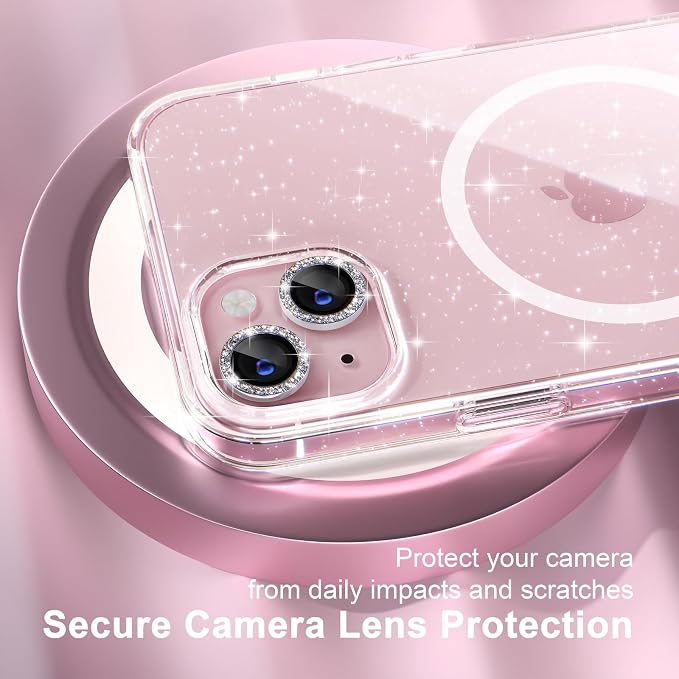 Choiche for iPhone 15 Pro Max Case Compatible with MagSafe Glitter Black | Women Girly Cute Glitter Sparkly Magnetic Phone Case with Diamond Camera Lens Protectors Military-Grade Drop Protection 6.7