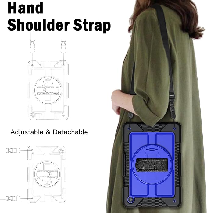 BMOUO for Samsung Galaxy Tab A9+ Plus Case 11 2023 (SM-X210/X216/X218) Shockproof Galaxy Tab A9 Plus Case with Rotating Stand and Hand/Shoulder Strap Black