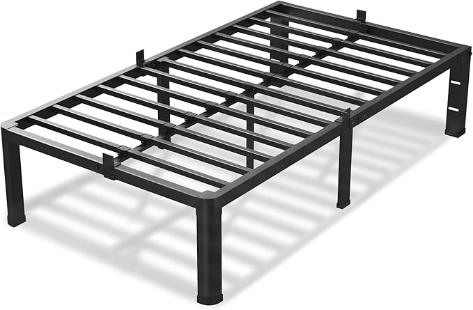 12 Inch Twin Size Bed Frame, 3500Lbs Heavy Duty Metal Platform with Round Corner Legs Mattress Slide Stopper, Steel Slat Support No Box Spring Needed, Noise Free, Non-Slip, Easy Assembly
