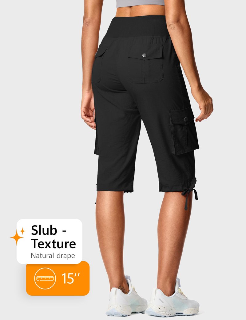 ISEEGZ 15"/ 18" Capri Pants for Women Cargo Hiking Pants Lightweight Women's Capris with 6 Pockets Summer Casual Travel