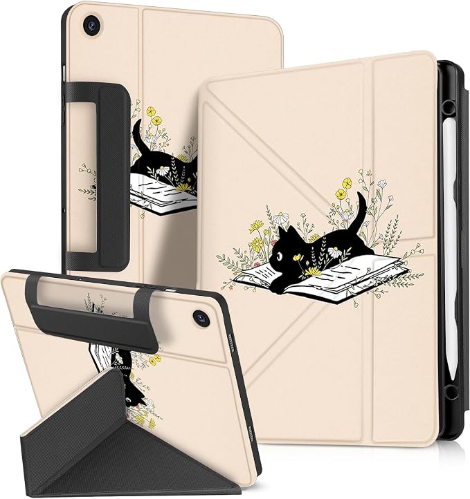 for Samsung Galaxy Tab A9 Plus Case with Pen Holder - for Girls Women Boys Cute Cartoon Cool Anime Kawaii Fun Protector Stand Folio Moon Cat