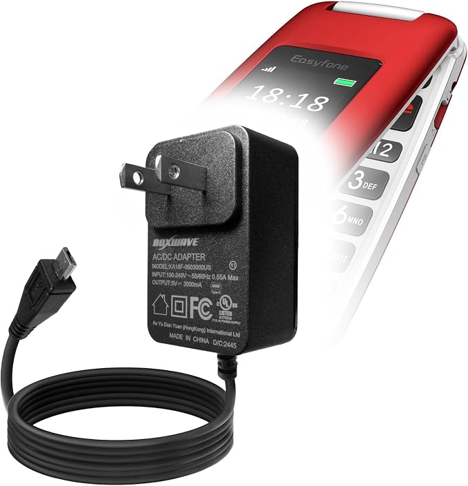 BoxWave Charger Compatible with Easyfone Prime A1 - Wall Charger Direct (15W) Rapid Charge Your Device with Built-in 3ft Cable
