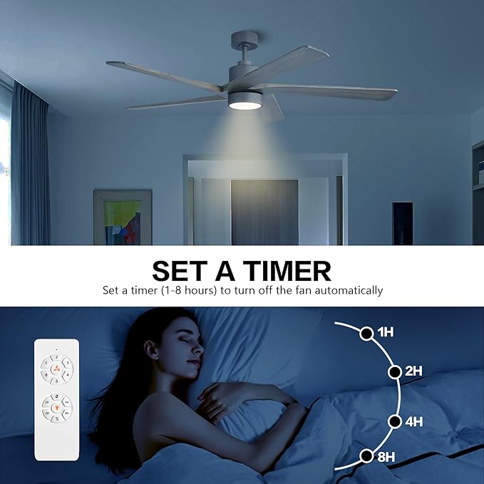WINGBO 72 Inch DC Ceiling Fan with Lights and 3 Downrods, 5 Reversible Carved Wood Blades, 6-Speed Noiseless DC Motor, Large Ceiling Fan in Graphite Finish with Gray Blades, ETL Listed